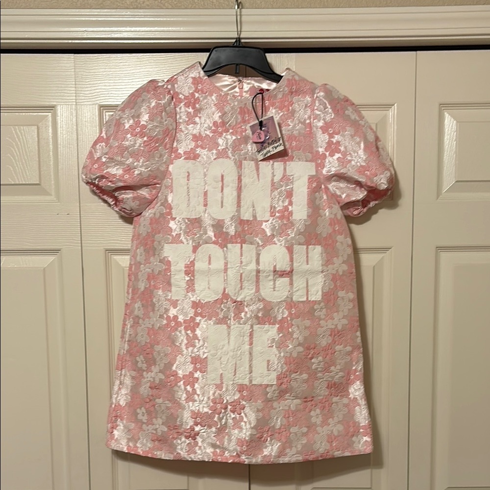 Teddy Fresh Pink and White Mini Dress with Puff Sleeves